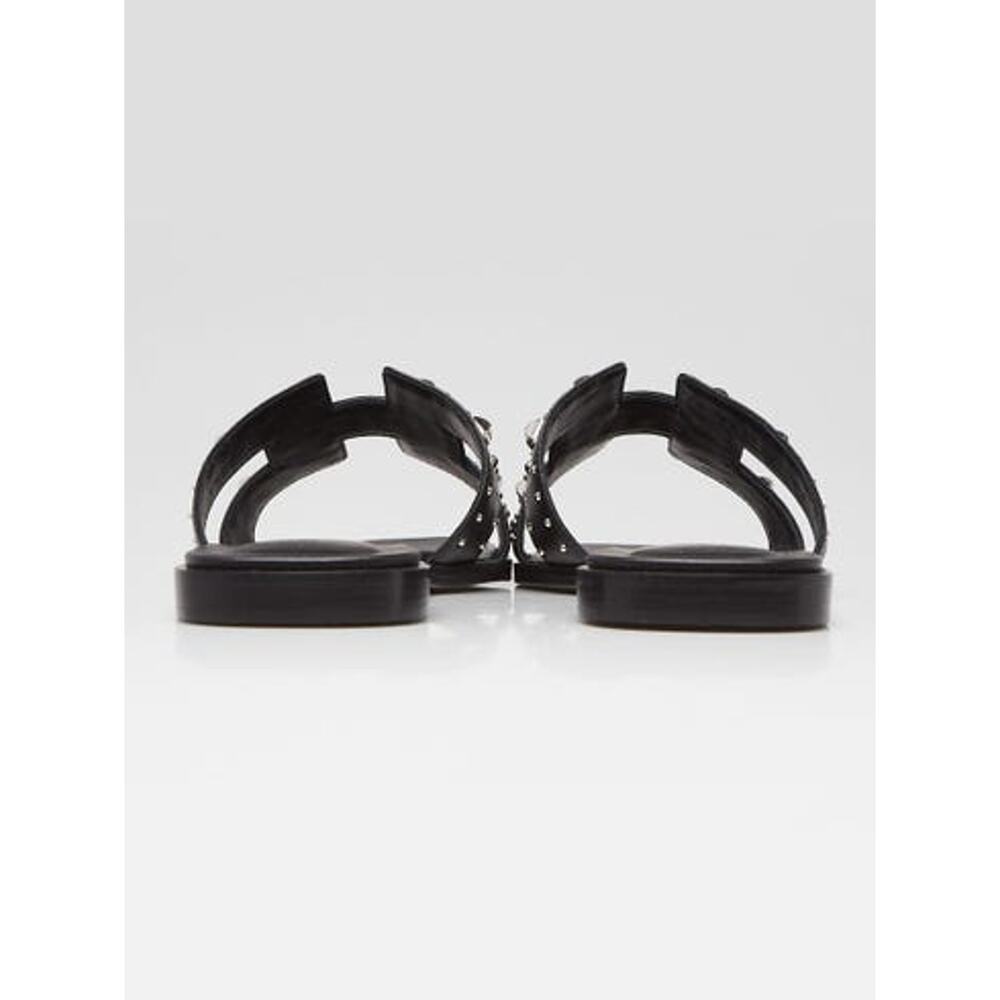 Hermes Black Box Leather Studded Oran Sandals 39.5 sz - Picture 4 of 5
